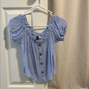Blue Striped Puff Sleeve Top